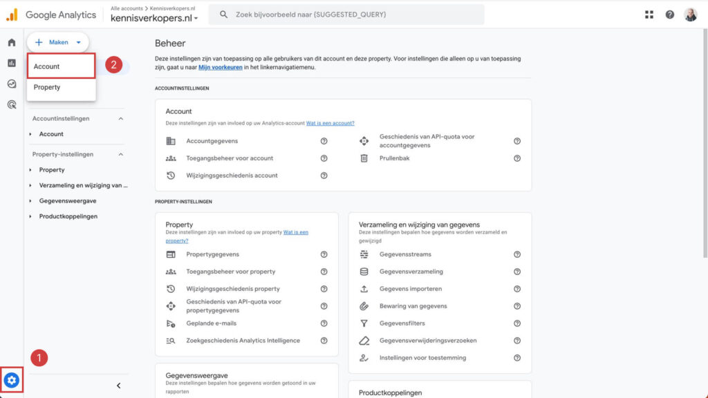 maak een google analytics 4 account en property als je die nog niet hebt