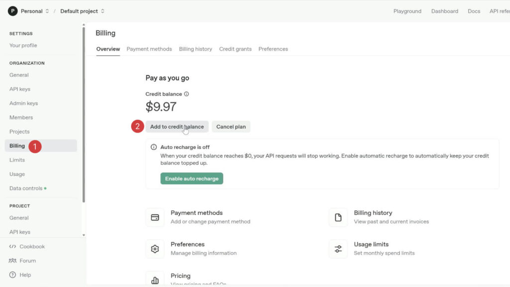 Voeg credits toe aan je openAI account