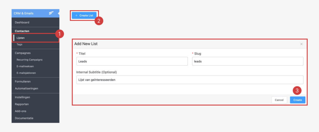Creëer een email lijst voor je leads