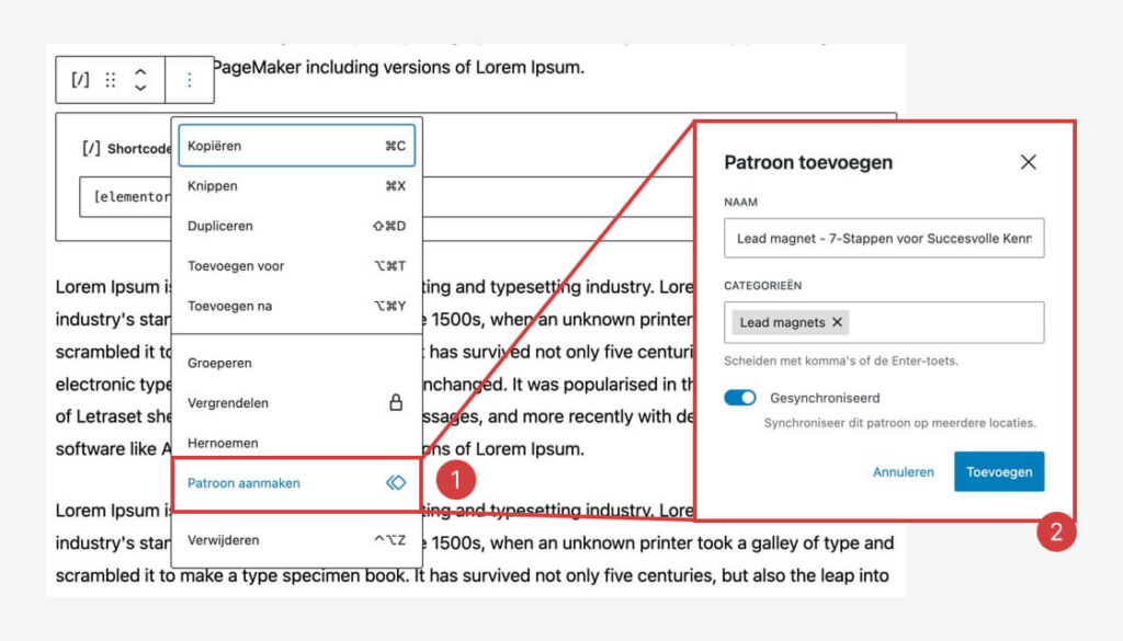 Maak een patroon aan in wordpress om je TSO-banner gemakkelijk in te kunnen voegen