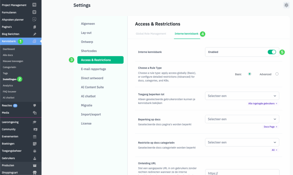 1 interne kennisbank inschakelen