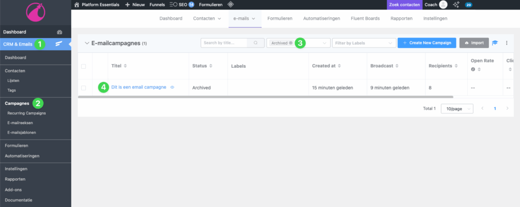 1 zoek de verzonden email campagne op