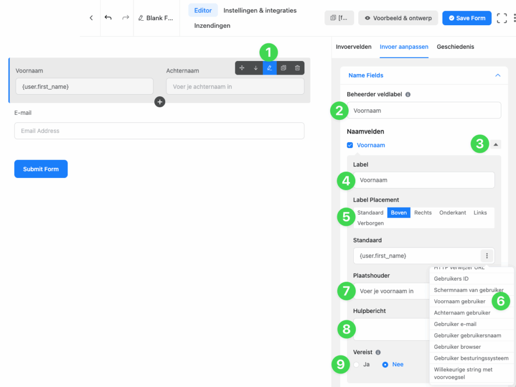 2 bewerk het naamveld