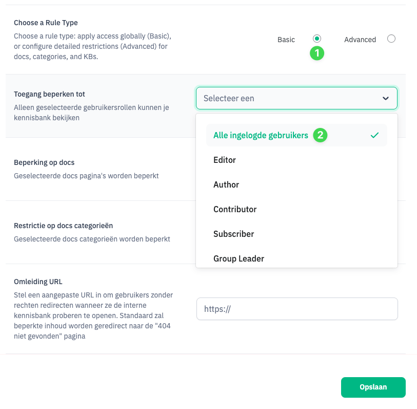 2 kies basis instellingen en ingelogde gebruikers