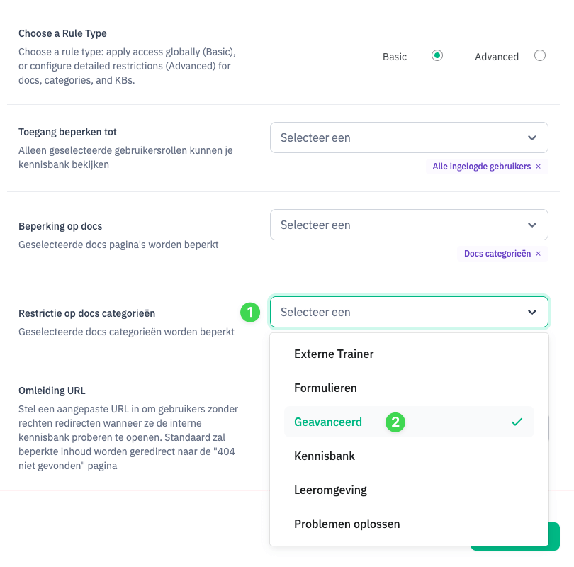 4 kies de categorie die je intern wilt maken