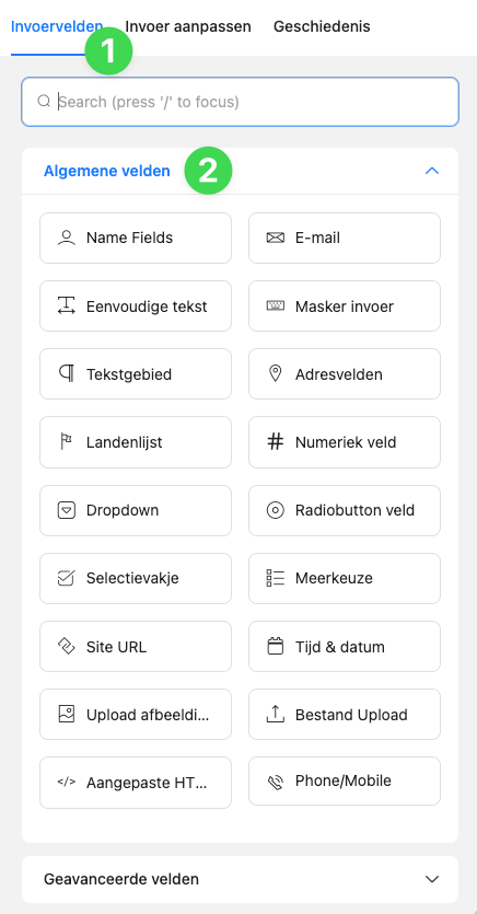 5 algemene velden toevoegen