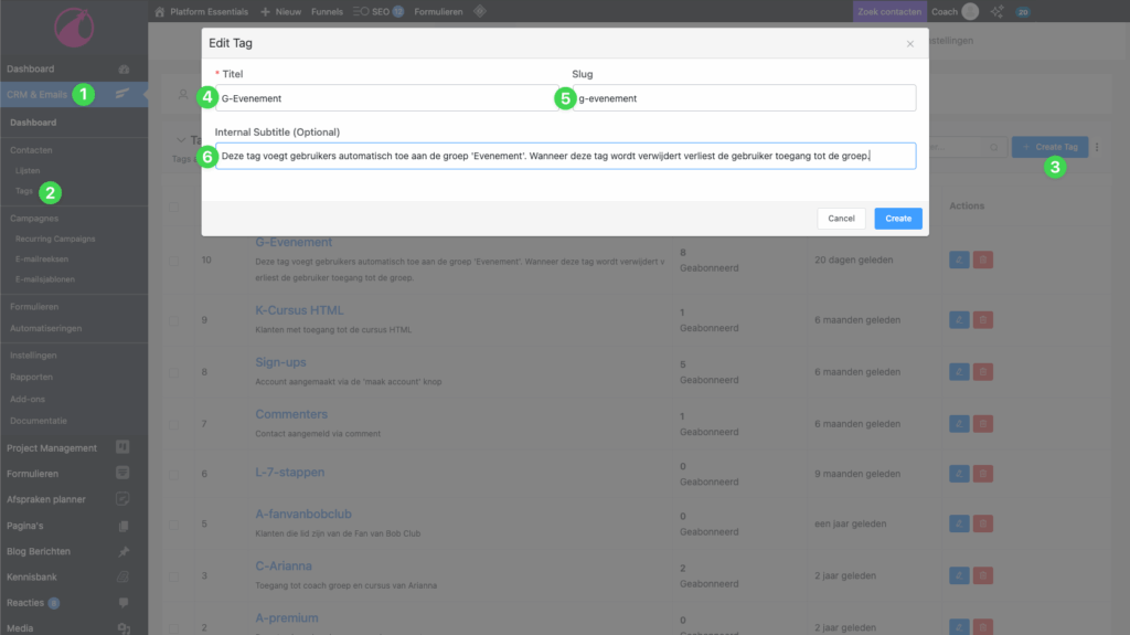 1 buddypanel en groepen groepstag aanmaken