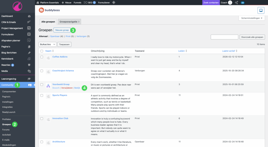 2 buddypanel en groepen nieuwe groep aanmaken of bestaande groep bewerken