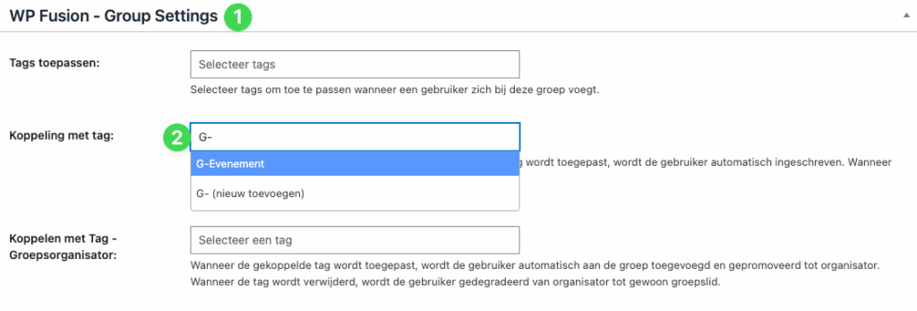 3 buddypanel en groepen groep koppelen met groepstag uit fluentcrm