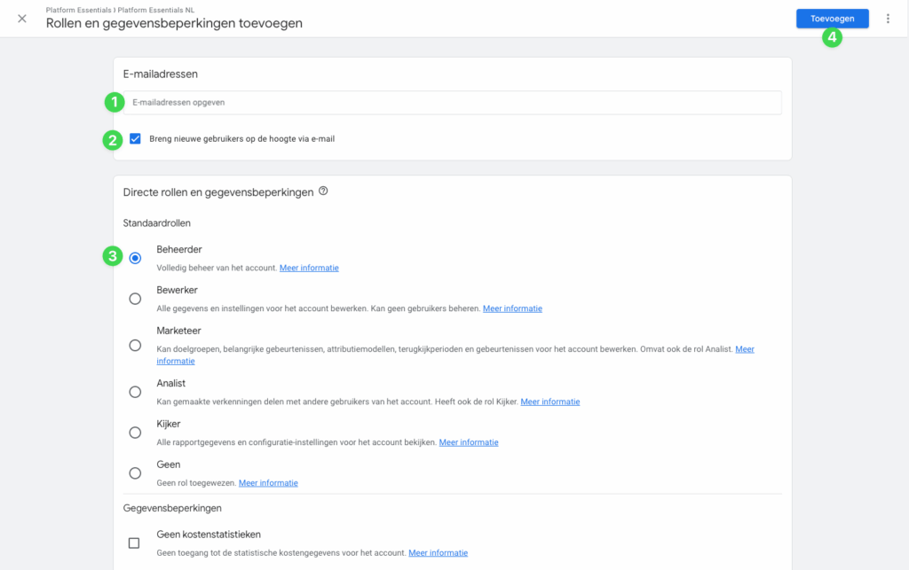 3 google analytics toegangsbeheer rollen en gegevensbeperking toevoegen